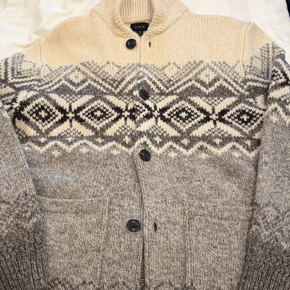 J. Crew Beige and Gray Cardigan Sweater